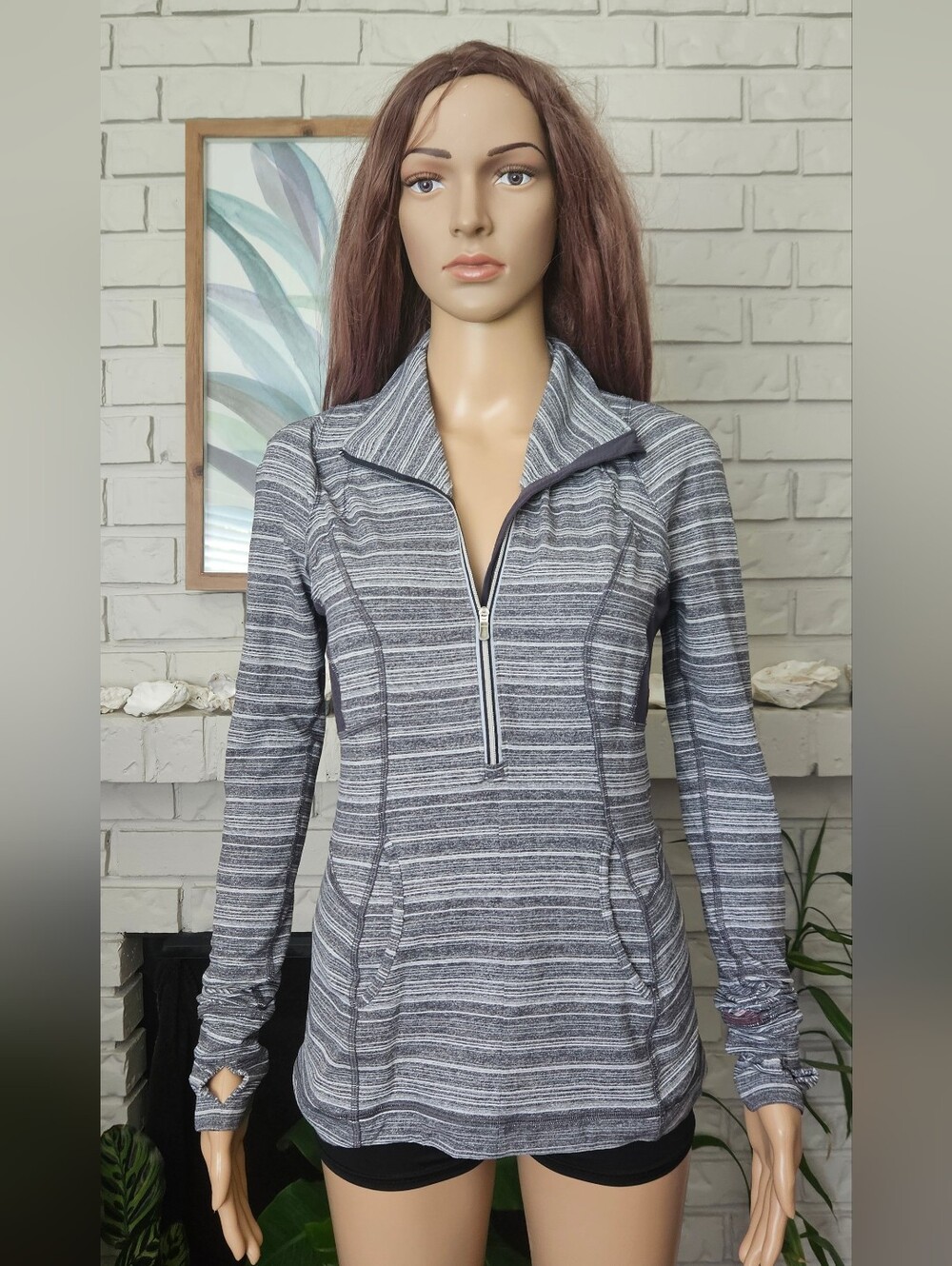 Lululemon Gray Striped Quarter-Zip Pullover Sweatshirt Top  Women